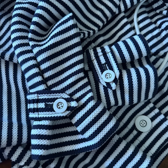 CAbi Women Medium Blue/White Nautical Striped Harbor Jacket Drawstring 5654 NWOT - Picture 6 of 8